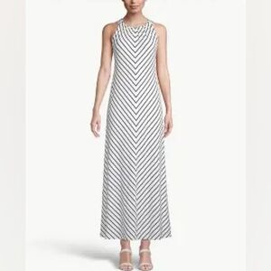 Chicos Sleeveless Halter Neck Black & White Striped Maxi Dress Size 1